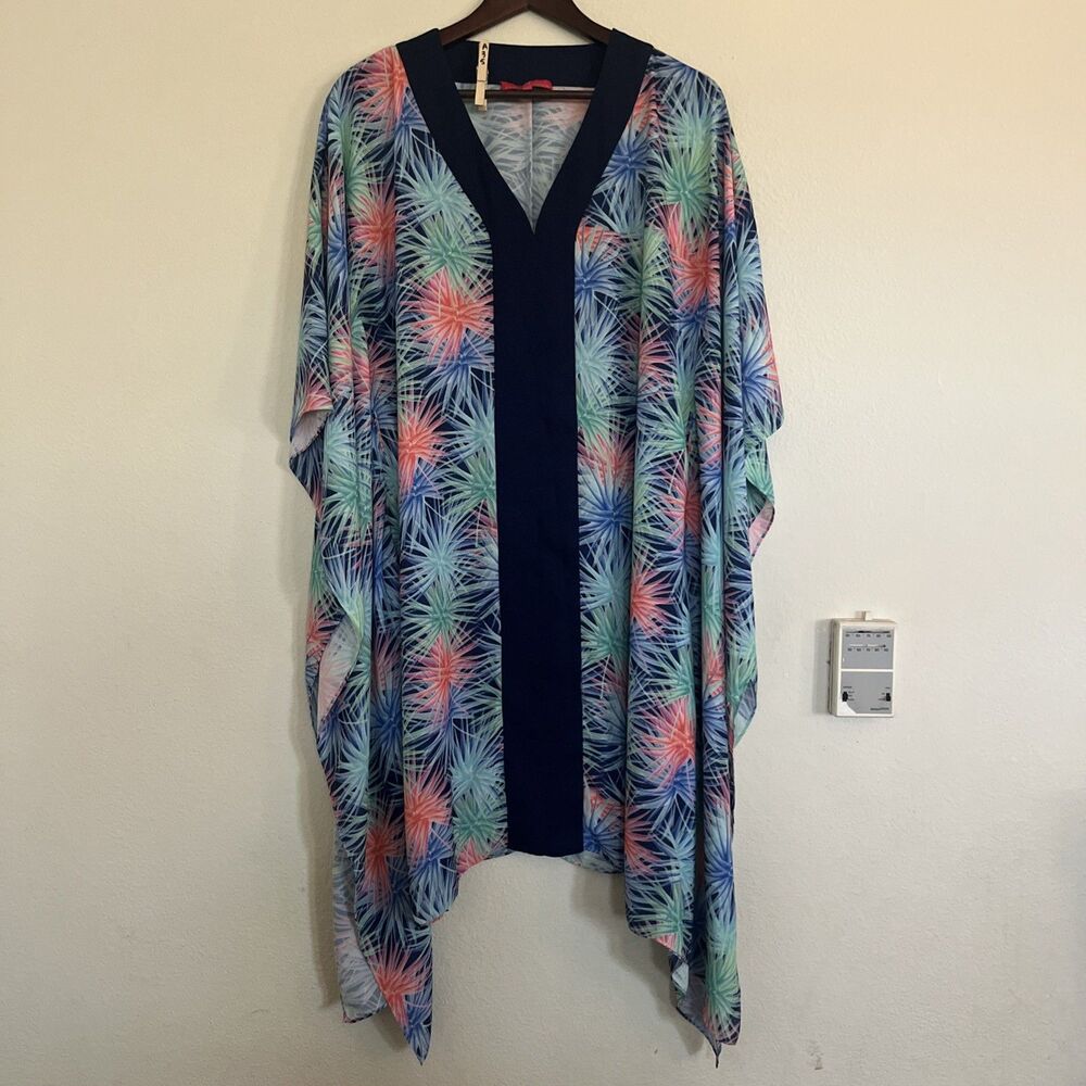Elaine Turner Landa Palm Tropical Resort Beach Caftan Dress Cover Up SZ M